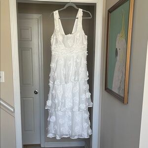 Lulu's White Rose Appliqué White Dress